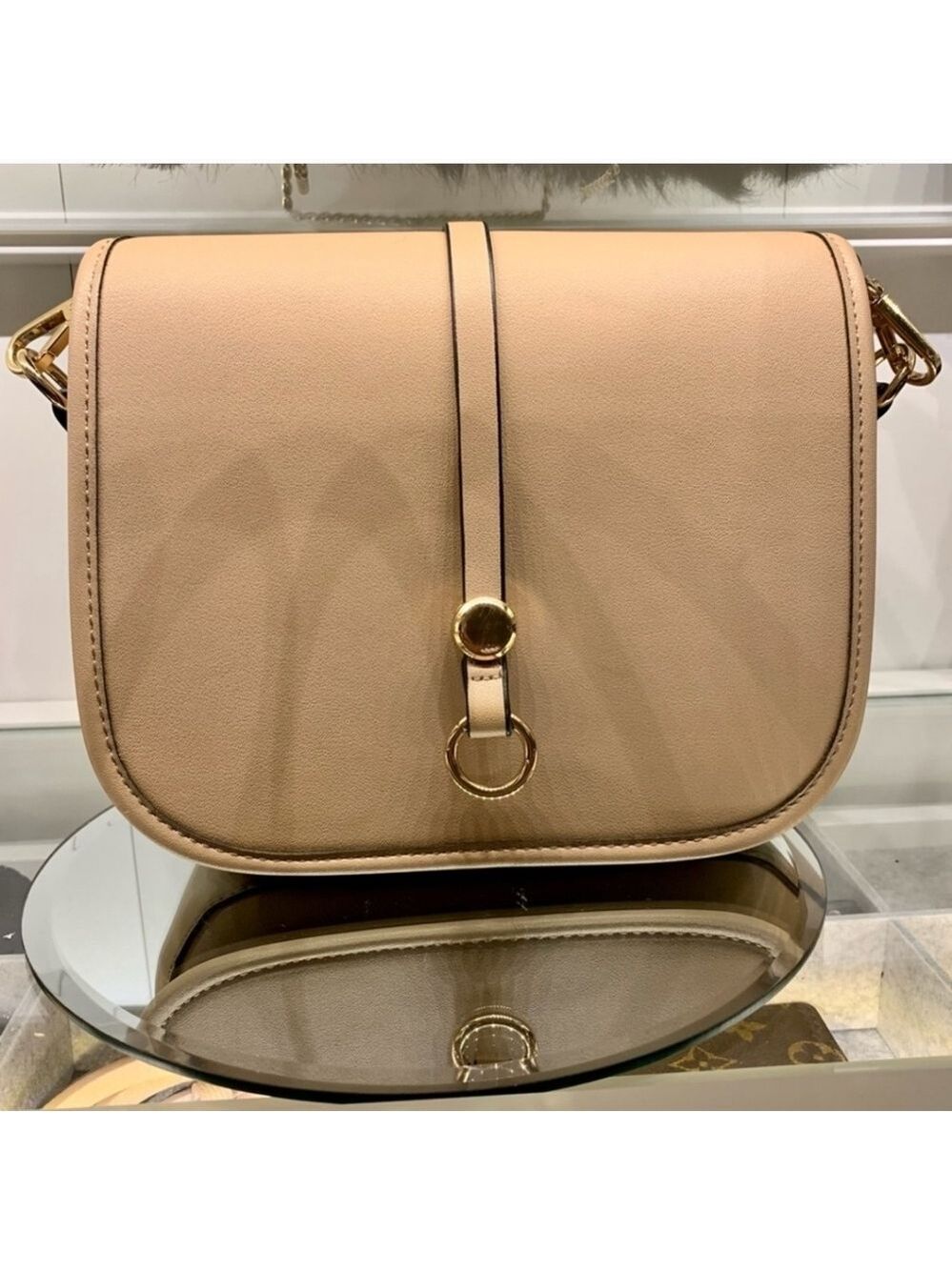 MODE LUXE Nude Leather Crossbody with Gold Metal